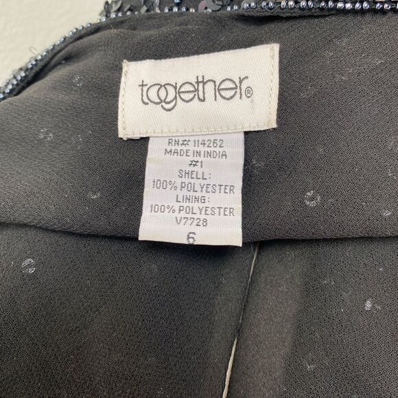 Vintage Black Bead Sequin Maxi Evening Dress Size 6 Formal Party Glam Goth Noir - Picture 12 of 13